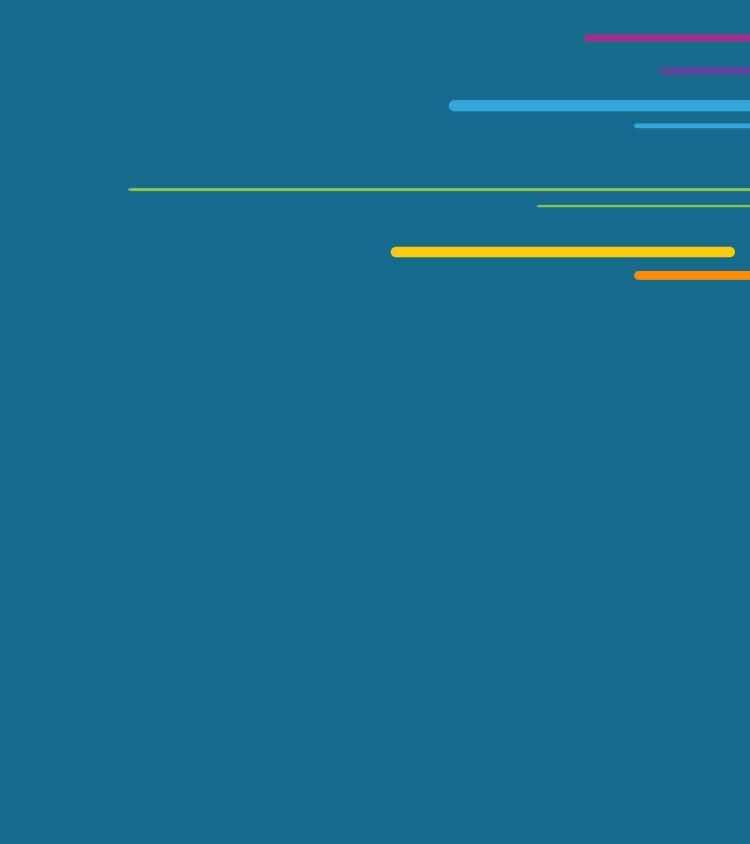 Blue background with colorful horizontal lines near the bottom right corner.